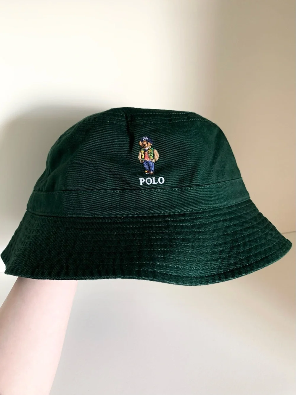 100% cotton Ralph Lauren Polo bear embroidered Green Bucket Hat